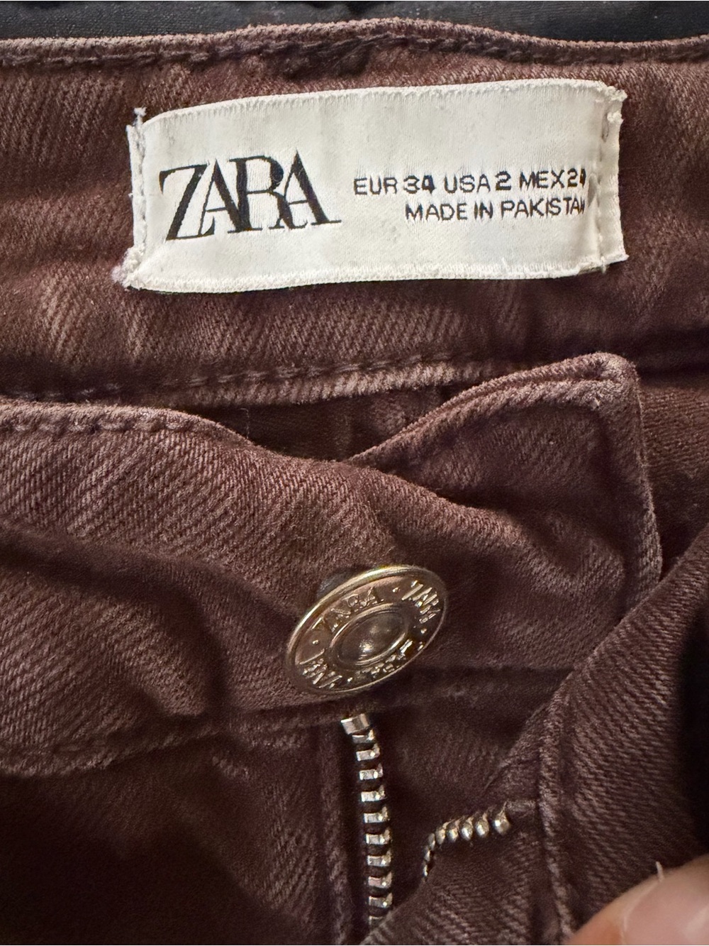 ZARA Brown Corduroy Pants with Branded Button